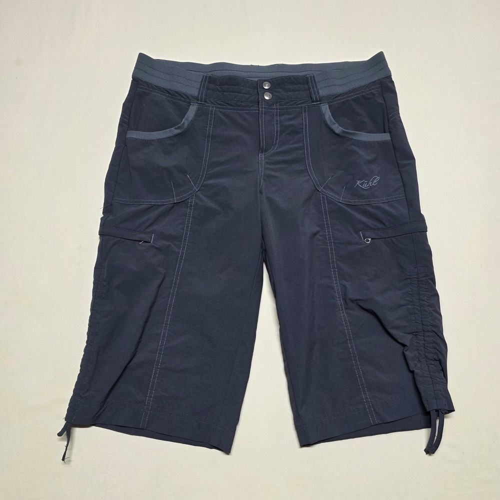 KUHL Splash Women Charcoal/Gray Hiking Capri Shorts Size 12 Ruched Reg Fit
